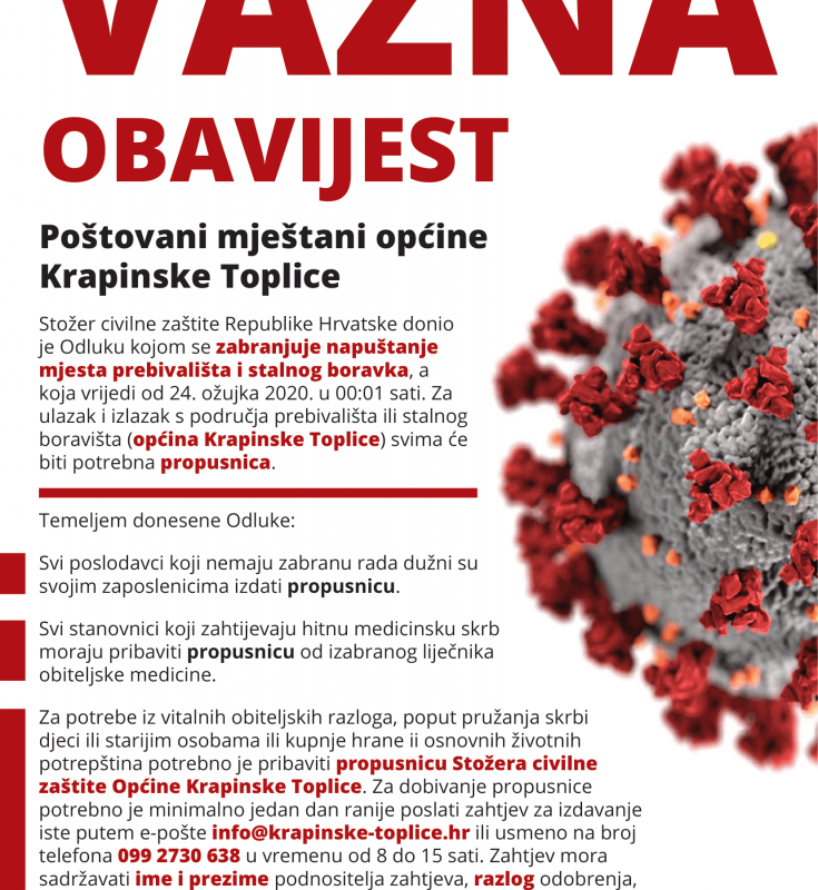 PROPUSNICA – Odluka o zabrani napuštanja mjesta prebivališta i stalnog boravka u Republici Hrvatskoj